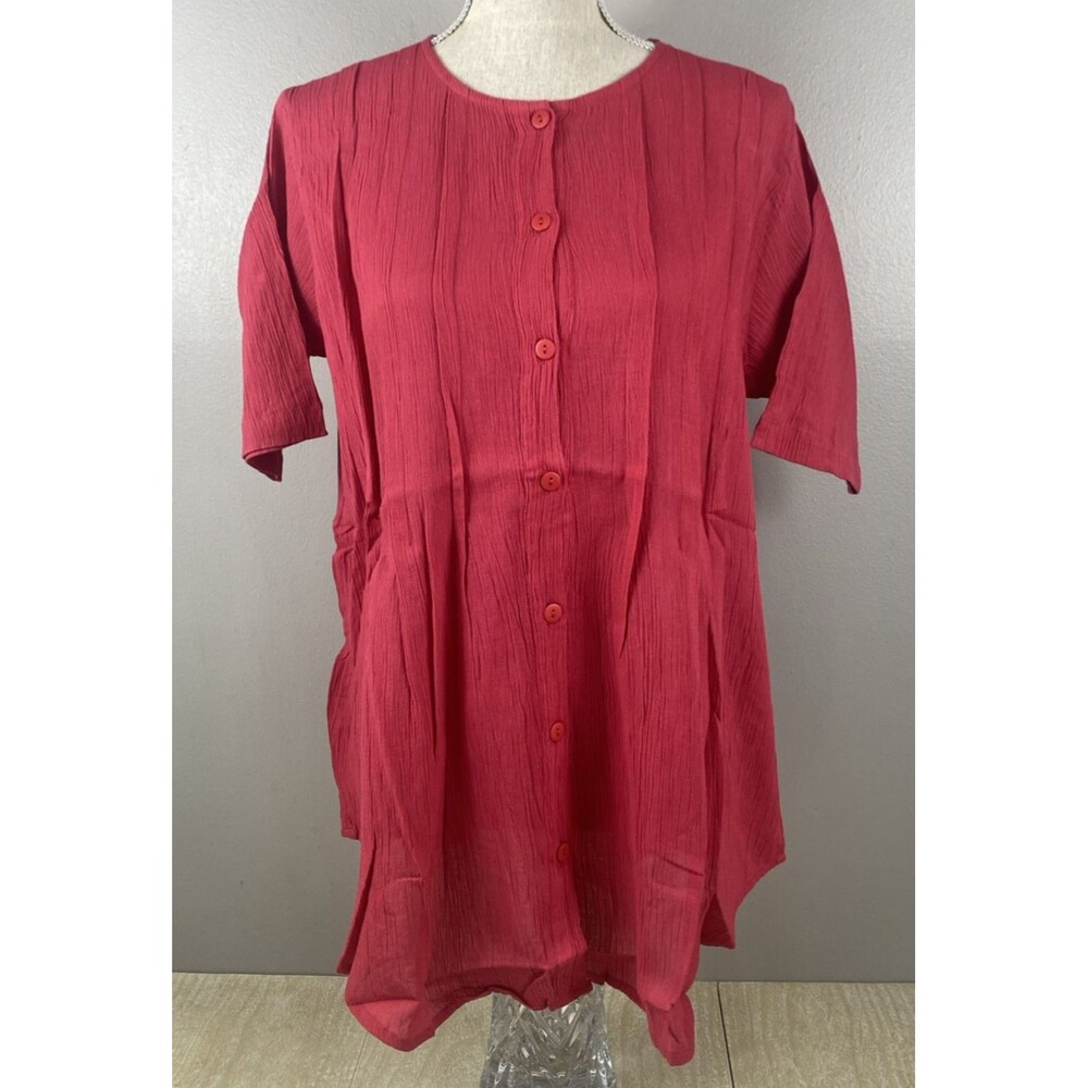 VTG PHOOL Women's Tunic Blouse Short Sleeve Red Size S - STYLE 5262 NWT